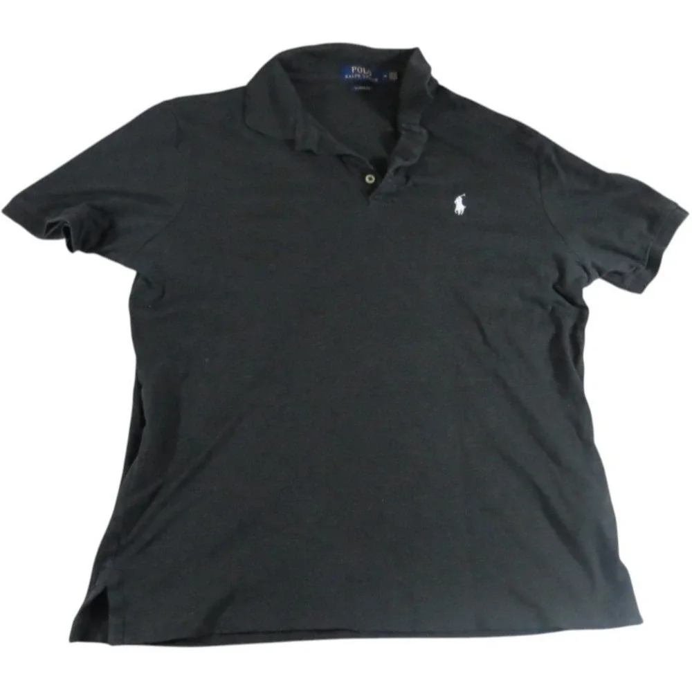 Polo Ralph Lauren Shirt Classic Fit Black Pique Cotton Polo Pony Logo Men Size M